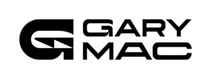 Gary Mac Logo designed with a black monogram style G AND stacked the stacked words Gary Mac
